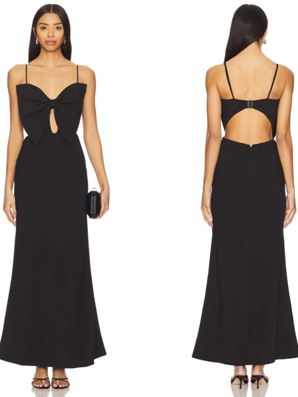 NEW BARDOT Black PAULA Bow Front CUTOUT Cocktail MAXI DRESS US L
